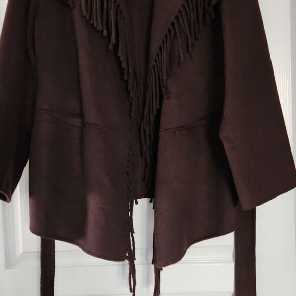 Jonathan Simkhai Rowen Wool Fringe-Trimmed Coat, Brown, Size L - Picture 7 of 12
